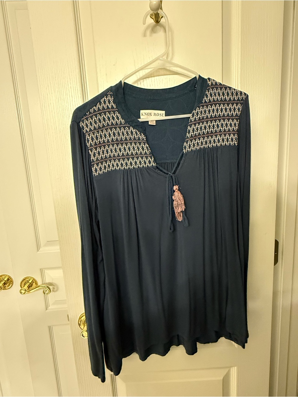 Knox Rose Navy Embroidered Yoke Tassel Tunic